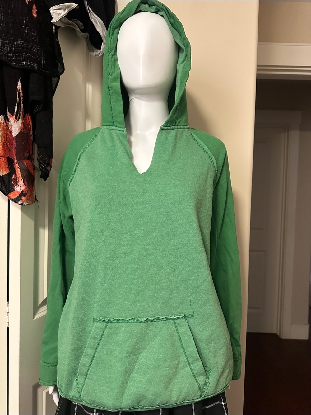 The Original Retro Brand V-Neck Pullover Hoodie Green EUC Size L